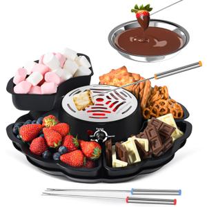 2 in 1 Electric Smores Maker & Fondue Pot, Tabletop Indoor Smores kit with 4 Roasting Forks, 4 Detachable Trays & 1 Flameless Temperature-controlled Heater, Movie Night Supplies & Housewarming Gifts