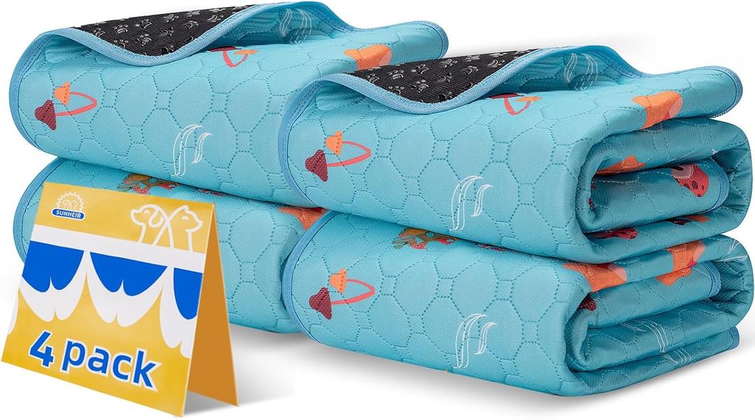 Washable Pee Pads for Dogs, 4-Pack Reusable Puppy Pads, Waterproof Non-Slip Wee Wee pad, Absorbent and Leakproof Training Mats for Potty, Crate, Playpen, Bed, Sofa, 18"x 24"