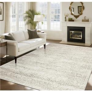 Washable Rugs 8x10 Area Rugs for Living Room,Ultra Soft Faux Wool Retro Rugs for Bedroom,Dining Room,Non Slip&Non-Shedding Low Pile Vintage Print Rug Indoor Large Carpets for Home Office Decor