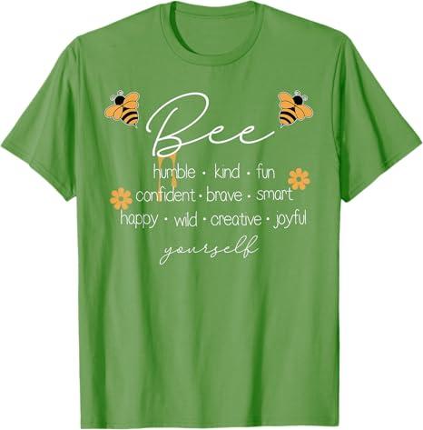 Womens Bee Happy Kind Brave Humble Smart Positive Bumblebee Womens V-Neck T-Shirt Green L
