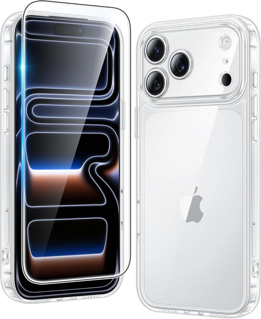 FNTCASE for iPhone 17 Pro Case: Clear Military Grade Drop Protection Anti Yellowing Cell Phone Cover - Rugged Shockproof Protective Bumper Transparent Phonecase