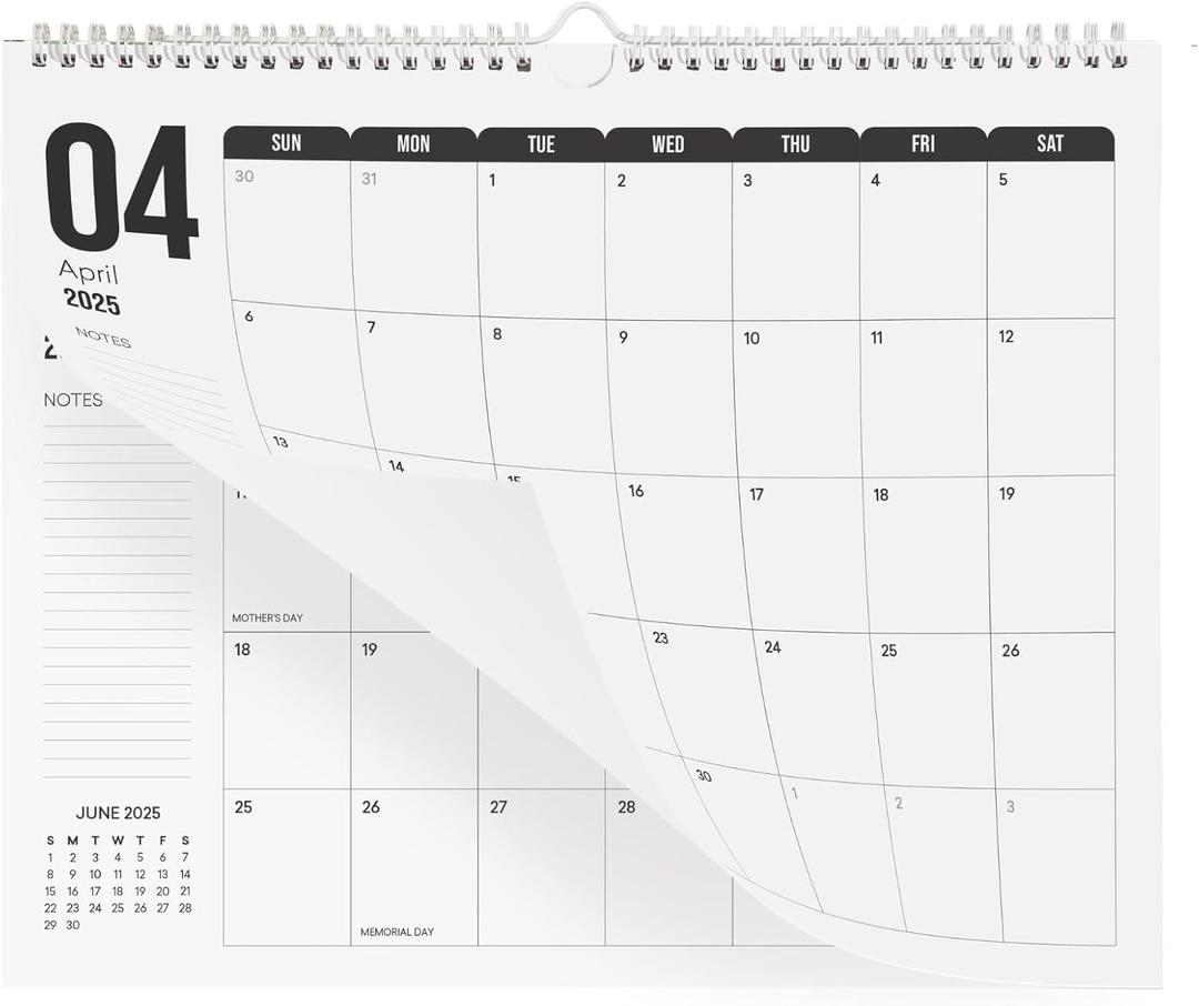 Makaplan Black & White Horizontal Coil Wall Calendar 2025-18 Month Calendar January 2025 to June 2026, 11x13.5 Inches Sleek Black & White Design with Spiral Twin-Wire Binding