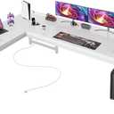 Huuger 63 Inch L Shaped Desk with Power Outlets and USB-C Port, Reversible Computer, Larger Office Corner Gaming Desk, 0.95 Inch Thicker Desktop, Metal Frame, for Home Office, Study, White
