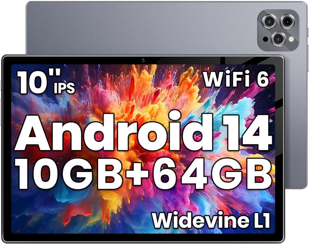 Android Tablet, 2025 Tablet 10.1 inch Android 14 Tablets, Octa-Core 12GB RAM 64GB ROM, 6000mAh Battery, 1024GB Expand, 1080 * 800 HD IPS Touchscreen, 5G/2.4G WiFi 6, Bluetooth 5.0 (Gray)
