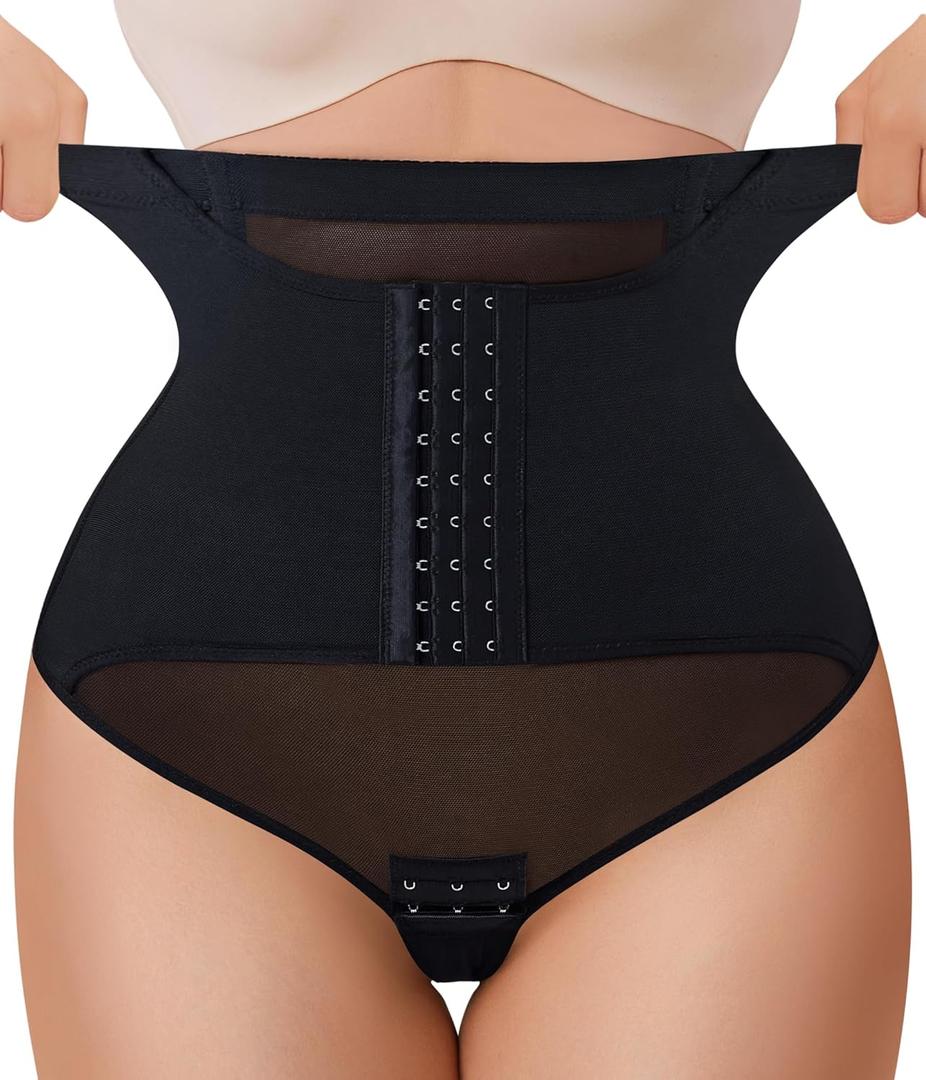 MERYOSZ Thong Shapewear for Women Tummy Control Panties Mesh Body Shaper Thong Underwear with Gentle Support (Small, Black)