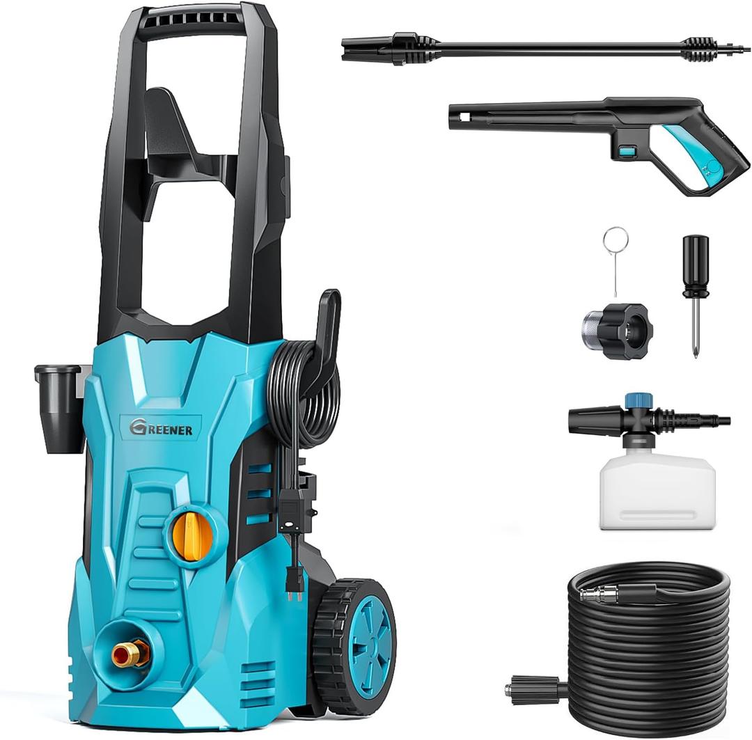 GREENER Electric Pressure Washer 3800 PSI, Adjustable Nozzle, 2.4GPM, High Pressure Washer with 50ft Outlet Hose, Power Washer Electric Powered with Soap Cannon for Car, House, Patio Cleaning (3800PSI-Adjustable Nozzle)