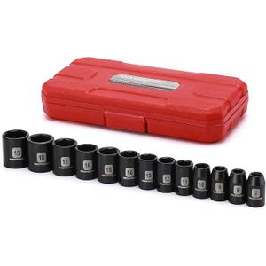 MIXPOWER 13 Pieces 3/8-Inch Drive Shallow Impact Socket Set, 7mm to 19mm, CR-V, Metric, 6 Point, Shallow, 13 Pieces 3/8" Dr. Socket