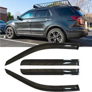 4pcs Wind Deflector for Ford Explorer 11-19 Outside Mount Tape-On 94293 | Out-Channel Adhesive Guards Car Wash Safe Acrylic Reduce Glare & Wind Fade Resistant Dark Smoke Rain Guard Shades Visors