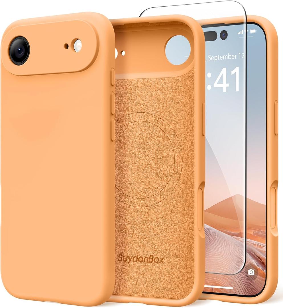 Magnetic for iPhone Air Case, Compatible with MagSafe, [Full Camera Protection][Screen Protector] Silicone Shockproof Protective Phone Case for iPhone 17 Air 6.5", Cantaloupe