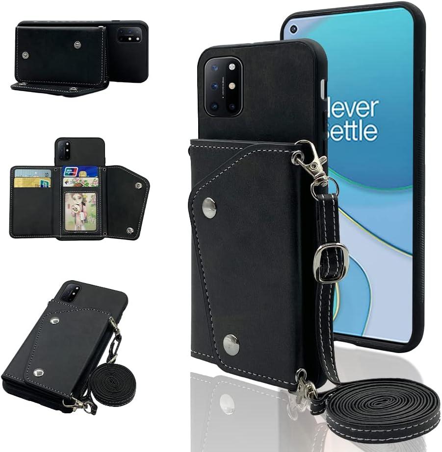 Compatible with OnePlus 8T OnePlus8T Plus 9R 5G Wallet Case with Crossbody Shoulder Strap and Stand Credit Cell Phone Cover for One Plus8T5G On + 1 Plus 8Tplus 1plus 8T+ One+ T8 1+ 1+8T Pro G5 Black