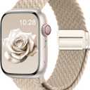 Braided Stretchy Band Compatible with Apple Watch Bands 38mm 40mm 41mm 42mm 44mm 45mm 46mm 49mm Women Men, Soft Nylon Solo Loop Magnetic Sport Strap for iWatch Series 11 10 9 8 7 6 5 4 3 2 1 SE Ultra, Beige, Gold