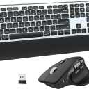 Wireless Keyboard and Mouse Combo, 2-in-1 USB Receiver & Dual Bluetooth, Scissor-Switch Keys, Smart Flying Scroll for Windows, Mac, Linux, Chrome  Ideal for Office & Students (US Layout)