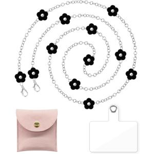 CALDEVER Crossbody Phone Lanyard Chain Cellphone Accessories Hands-Free Cell Phone Strap Works with All Phones (Black Flower)