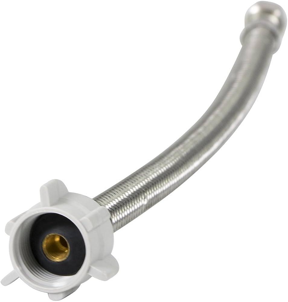 12 Inch Flexible Toilet Water Supply Line Braided Stainless Steel Toilet Hose Connector 3/8 Inch Compression x 7/8 Inch Ballcock Plastic Nut