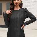 Women Eyelet Tops Casual Ruffle Long Sleeve Shirts Crew Neck Lace Embroidered Blouses Fall Outfits 2025 (Black)