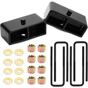 1" Rear Leveling Lift Block Kit w/Extra Long Square Leaf Spring U-Bolts Fit for 1988-1999 Chevy GMC K1500, 1995-1999 Tahoe Suburban 1500, 1999-2020 Chevy Silverado 1500 GMC Sierra 1500, Set of 2