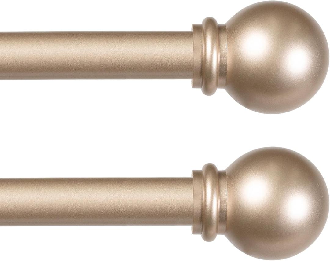 Kenney Chelsea Ball End Window Curtain Rod, Adjustable Curtain Rod for Windows 28 to 48 Inches, Extendable Curtain Rod Set, Soft Brass Gold Curtain Rod, Curtain Rods 2 Pack