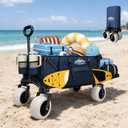 Beach Wagon, Big All-Terrain 9"x4" PU Wheels for Sand, 200L Large Capacity & 330lbs Heavy Duty, Collapsible Utility Wagon with Extended Tailgate for Beach Camping Outdoors