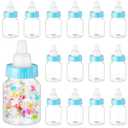 36 Pcs 3.5 Inch Baby Bottle Shower Favor Mini Plastic Candy Bottle Clear Bottles for Baby Shower Mini Feeding Candy Box for Party Favor Gift Decor(Blue)