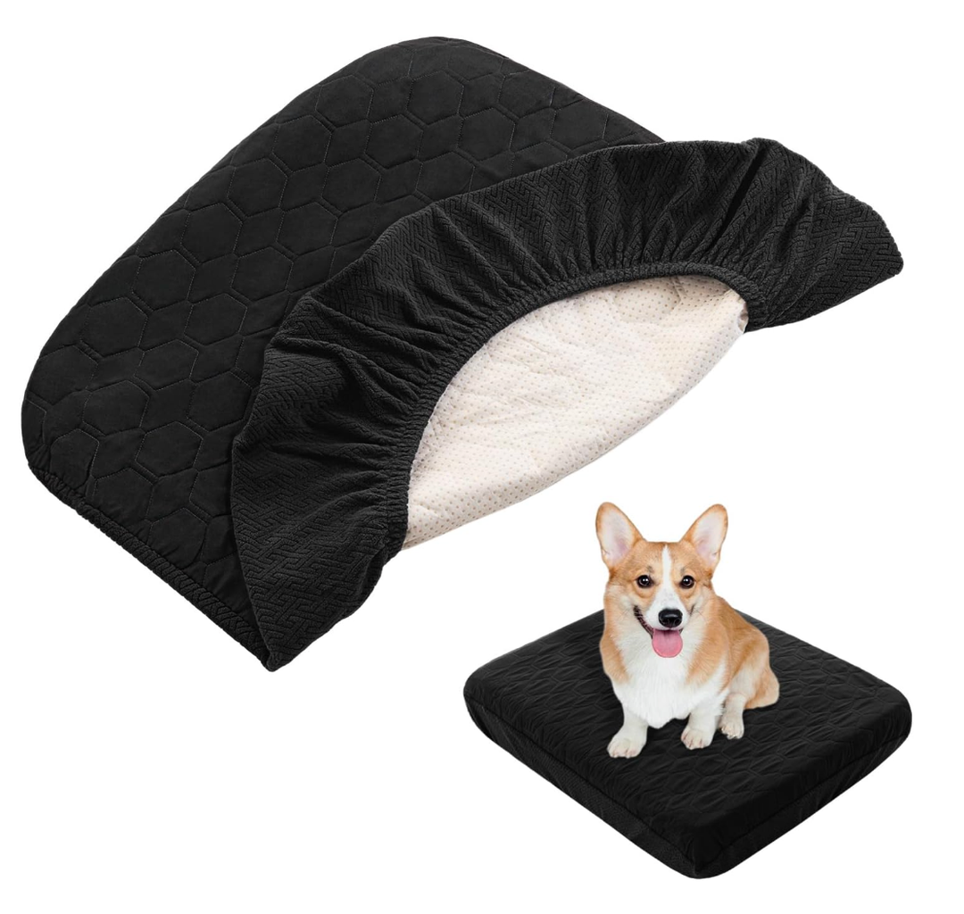 nanbowang Waterproof Dog Bed Covers Replacement Washable Pet Hair Easy to Remove, Dog Pillow Cover Quilted, Pet Bed Cover Lovely Puppy Bed Cover for Dog/Cat 20x30 Black