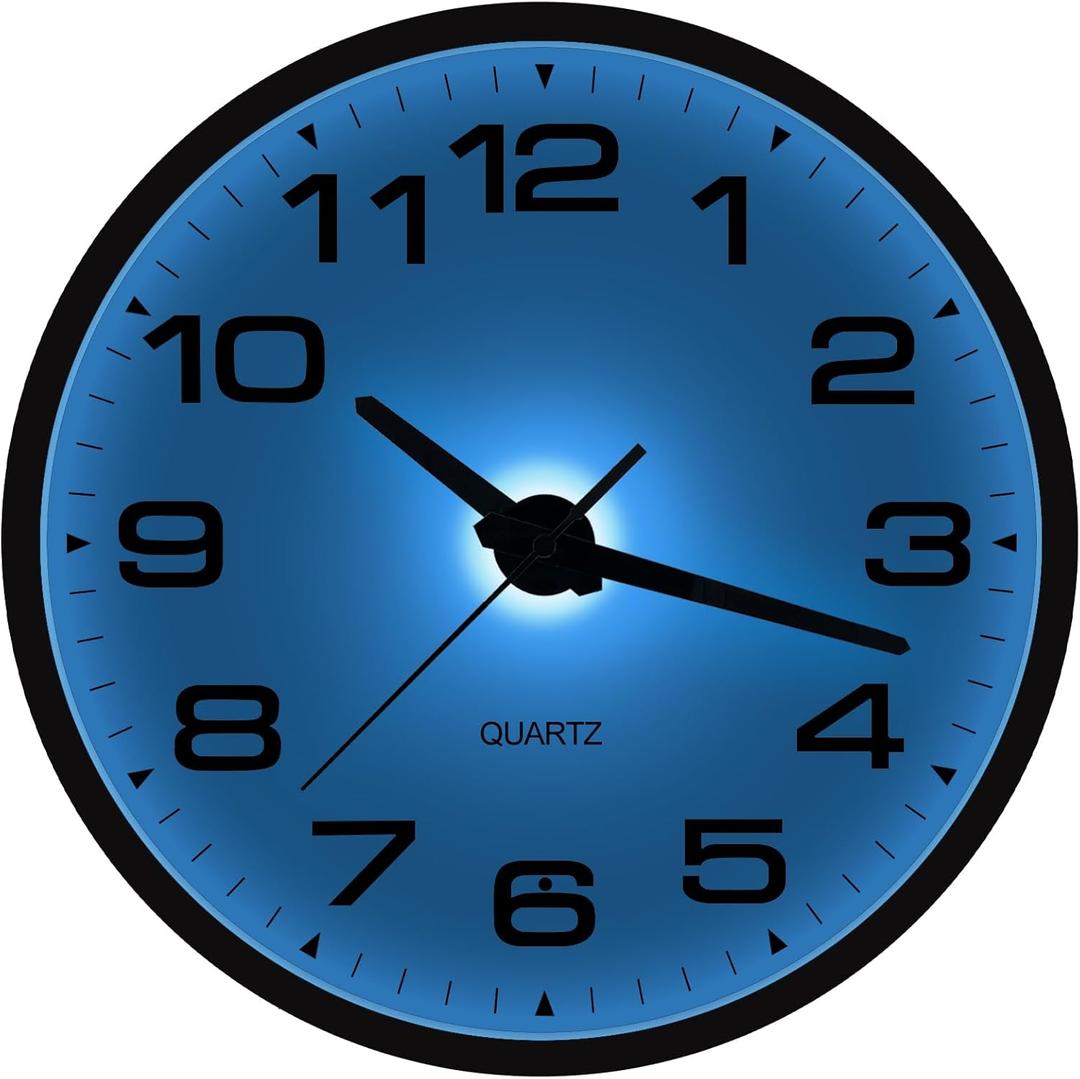 Night Light Wall Clocks Battery Operated, 12 Inch Silent Wall Clock for Bedroom Night Glow, Sound Control Luminous Wall Clocks for Living Room Decor, LED Wall Clock Modern for Kitchen Office