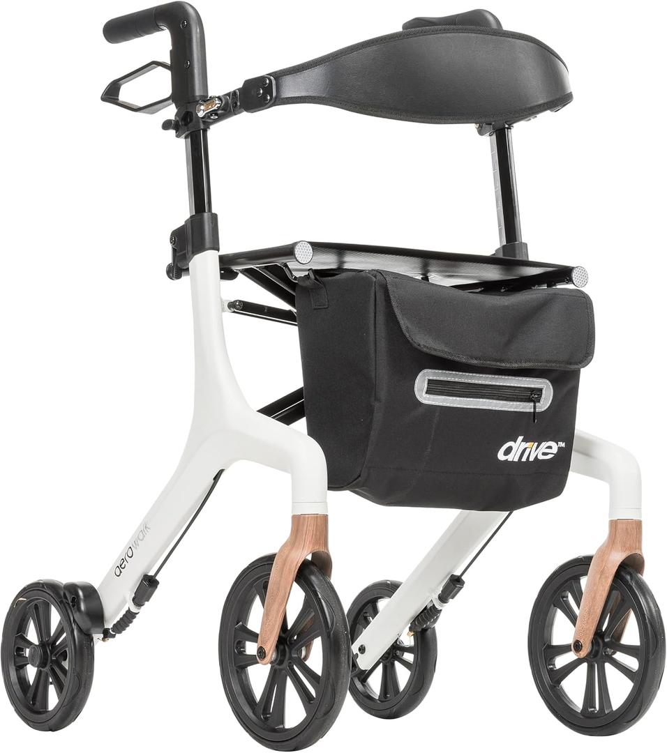 Drive Medical AeroWalk Ultra-Lite Rollator, 15.2 lb, 20" Seat Height, White | Foldable AeroWalk Rollator Walker with Seat Offers Lightweight Rolling Support for Women, Men and Seniors, 20" Seat Height