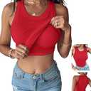 CHICME Women Built-in Bra Tank Tops Sleeveless Casual Shirts Racerback Ribbed Fitted Tank Tops (X-Large, Z-red)
