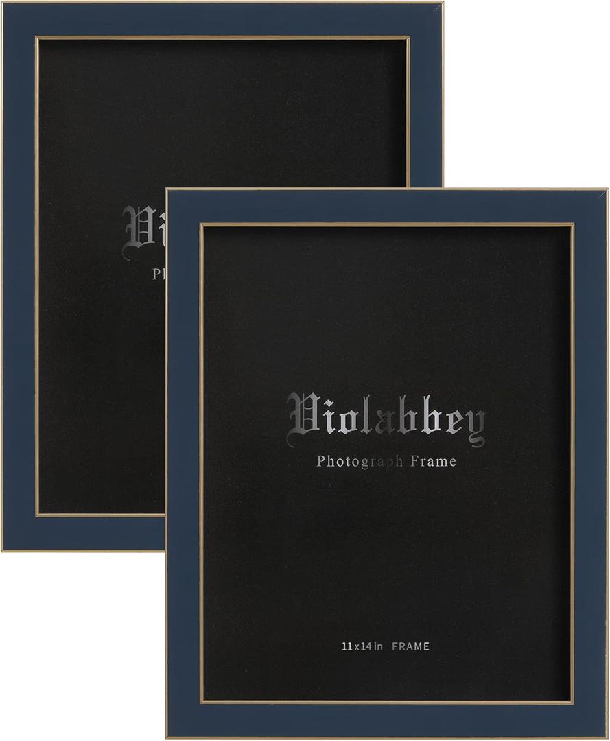 VIOLABBEY 11x14 Picture Frame Navy Blue Set of 2, Modern Style 11 by 14 Photo Frame, High Definition Tempered Real Glass, Wall or Tabletop Display