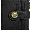 Small Rfid Women Wallet Bifold Zipper Coin Pocket PU Leather Compact Cash Credit Card Holder Travel Wallet for Female Ladies Teen Girls 1 ID Window 10 Card Slots Black