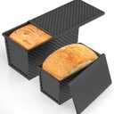 2 PCS Pullman Loaf Pan with Lid, 1.2Lb & 0.67 Lb Dough Capacity Non-Stick Bread Pans for Homemade Bread, Carbon Steel Bread Loaf Pans, Bakeware for Baking Sandwich and Toast, Black