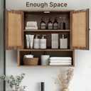Wall Mounted Cabinet with Rattan Double Doors, 3-Tier Storage for Bathroom Over Toilet, Floating Shelf for Towels & Decor, Boho Medicine Cabinet for Kitchen, Dining Room, 23.23 x 7.68 x 24 in, 23.2x 7.68x24 in