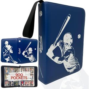 Baseball Card Binder, Trading Card Album with 50 Removable Sleeves Fit 900 Baseball Cards, Compatible with Topps Sports Cards Collections (Blue)