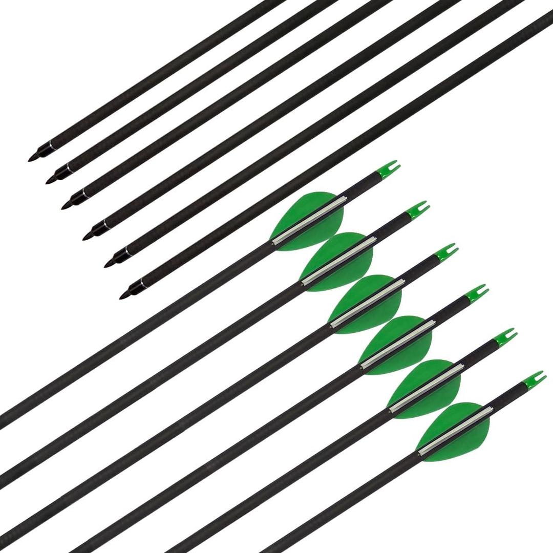 Carbon Arrow, 26" L with 2" Profile Vanes, Spine 400 Hunting Arrows 12 Pcs