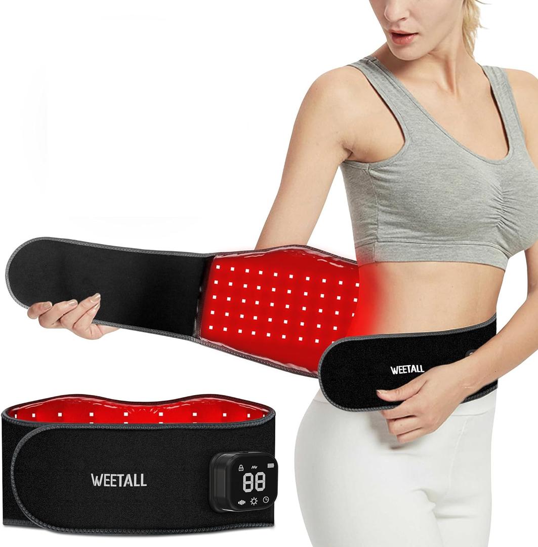 Red Light Therapy Belt for Body: Massage Heating Infrared Light Device, Portable Cordless 660nm&850nm Pad Wrap with Vibration and Rechargeable Battery for Waist Belly Pain Relief Women Men at Home