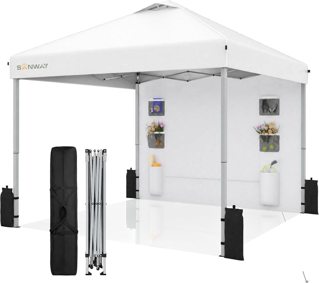 SANWAY 10x10 Pop Up Canopy with Sidewalls, Heavy Duty Instant Canopy Tent for Parties, Events, Camping, One Person Setup - Silver White