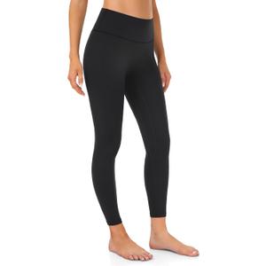 YUNOGA Womens High Waist Workout Leggings - 25 inches No Front Seam Tummy Control Yoga Pants (Large, Black)