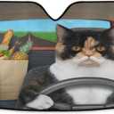 Cat Driving Car Windshield Sun Shade Fun Animal Cool Foldable UV Ray Sun Visor Protector Sunshade to Keep Your Vehicle Cool (55" x 27.6") (Multi Pattern 27)
