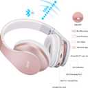 ZIHNIC Bluetooth Headphones Over-Ear, Foldable Wireless and Wired Stereo Headset Micro SD/TF, FM for Cell Phone,PC,Soft Earmuffs &Light Weight for Prolonged Wearing(Rose Gold)