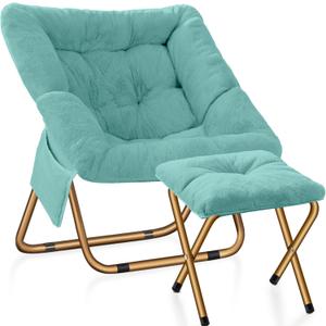 Comfy Saucer Chair, Foldable Living Room Chairs, Soft Faux Fur Lounge Chair for Bedroom, Reading Chairs for Adults, Kids, X-Large (Mint)