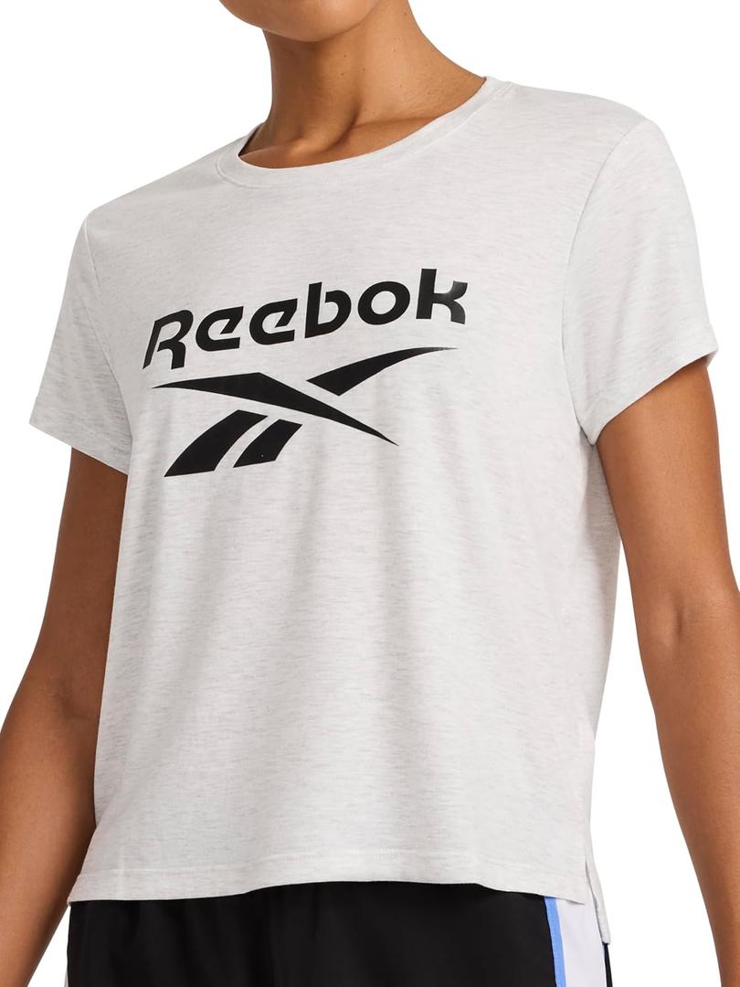 Reebok Women's Crewneck T-Shirt, Standard Fit, Lightweight Stretch Poly Soft Jersey Fab (Large)