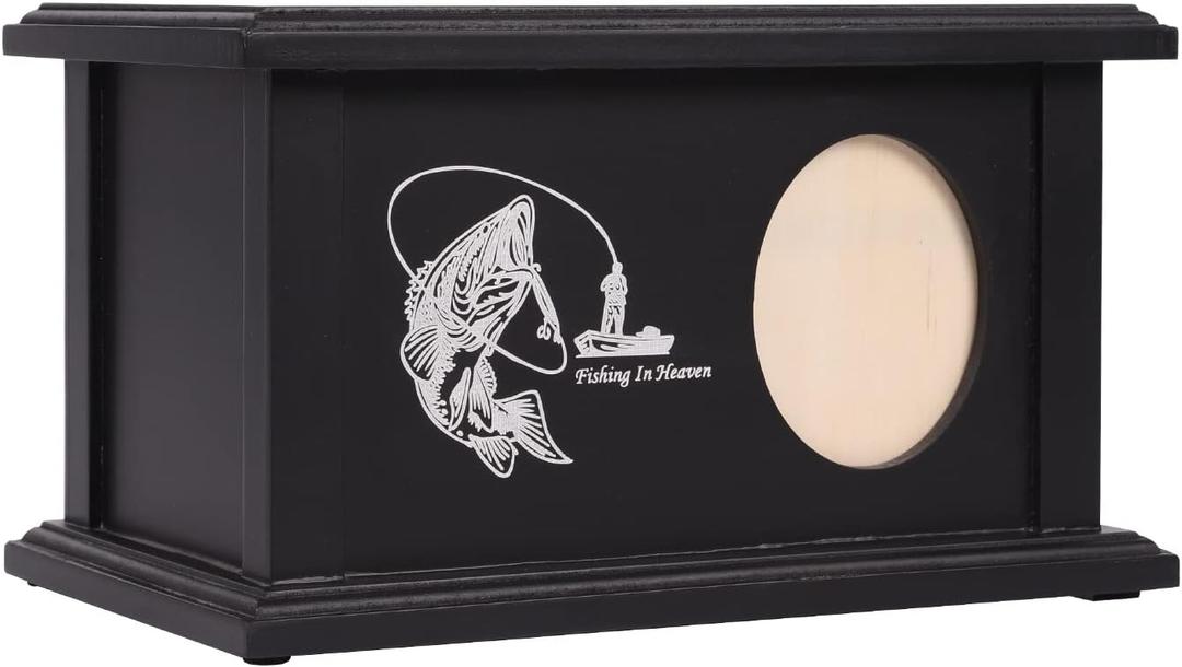 Wooden Urns for Human Ashes - Wood Cremation Urns Adult for Funeral, Burial or Home - Urns for Ashes Men Women - Decorative Urn for Ashes Male Female (Fishing, with Frame)
