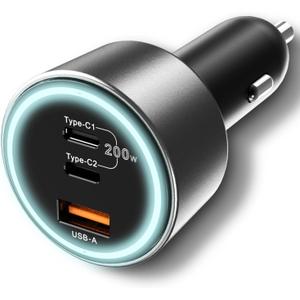 200W USB C Car Charger, Graaci PD 100W Type C Car Charger Adapter, QC5 PPS 45W Super Fast Charging for MacBook Pro Air, iPhone 15 Pro Max, Galaxy S22 S23 Ultra, iPad, Laptops