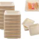 100 Pcs Disposable Square Palm Bowls Palm 4.5 x 4.5 Inch Leaf Bowls Bamboo Disposable Plates Square Wood Plates for Birthday Party, Wedding Events, Appetizer, Dessert, Catering and Home Use