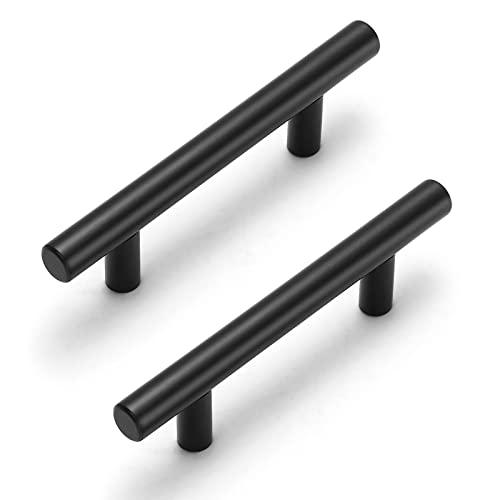 Estmoon 9 Pack Cabinet Handles Matte Black Cabinet Pulls with 3 Inch Hole Center, Stainless Steel Kitchen Cabinet Handles Black Kitchen Handles for Cabinets and Drawers, 76mm Hole Centers