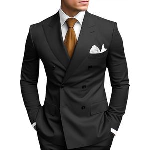 HANBANGWEI Mens 2 Piece Suit Slim Fit Double Breasted Blazer Men Formal Business Wedding Suits for Men Homecoming Suit All Black Prom Tuxedo Groomsmen Double Breasted Suits, M
