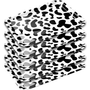5 Pcs Cow Print Birthday Party Trays 13 x 10 Inch Black and White Cow Theme Serving Tray for Birthday Party Decorations Home Kitchen Table Supplies