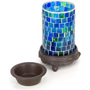 VP Home Wall Plug-in Wax Warmer for Scented Wax Mosaic Glass Ocean Blue Electric Home Fragrance Warmer for Essential Oils Candle Wax Melts and Tarts Scent Warmer Night Light