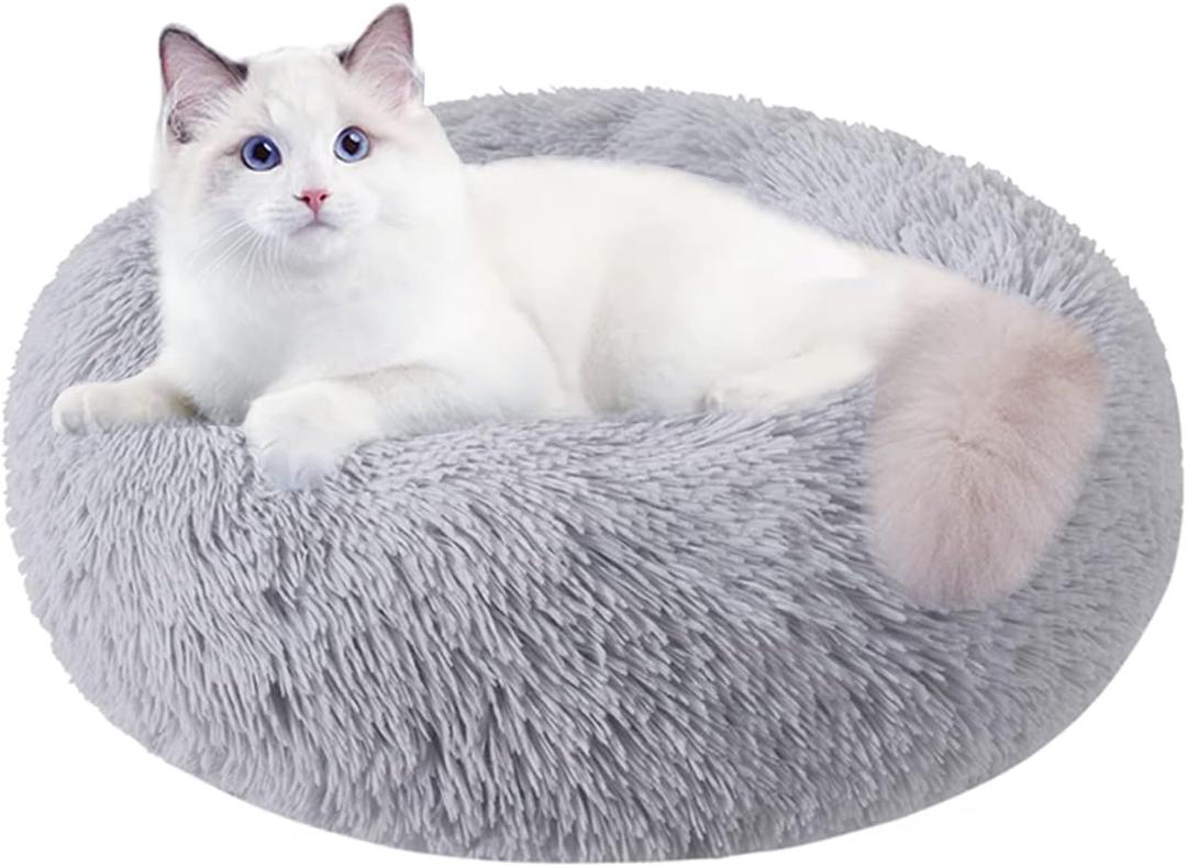 Cat Beds for Indoor Cats, 20 Inch Dog Bed for Small Melium Large Dogs, Washable-Round Pet Bed for Puppy and Kitten with Slip-Resistant Bottom (light grey)