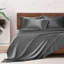 MR&HM Satin Bed Sheets, King Size Sheets Set, 6 Pcs Silky Bedding Set with 15 Inches Deep Pocket for Mattress (King, Dark Grey)