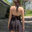 Women's Sexy Summer Mini Dress - Halter Deep V Neck Flowy Chiffon Bow Tie Backless Dresses for Club Party, Night Out (L)